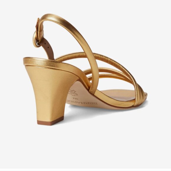 NEW BERNARDO Made In Brazil Patent Leather Naples Heels in gold  7256j3 - Picture 5 of 10